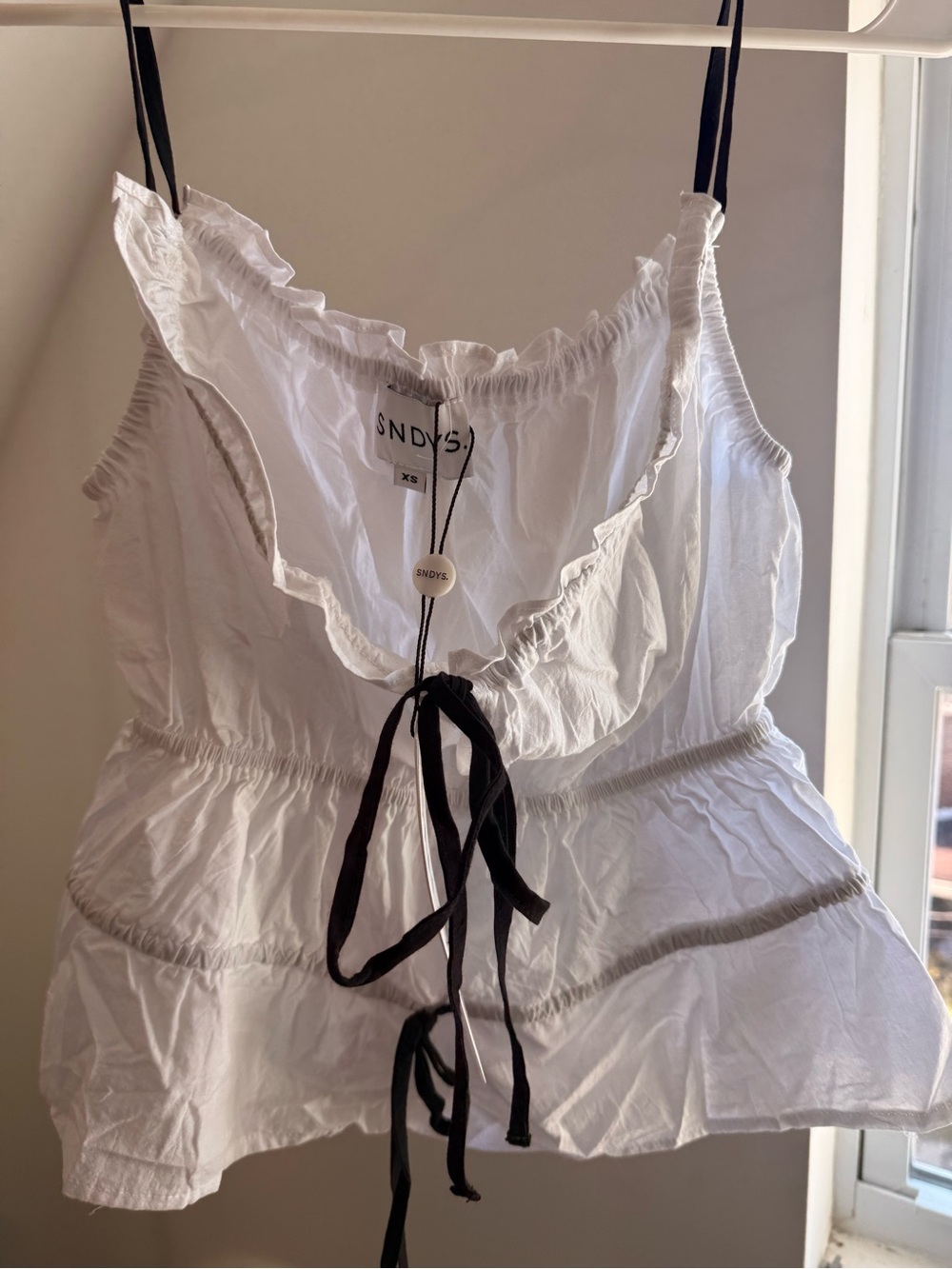 SNDYS White Ruffle Tie-Front Tank Top
